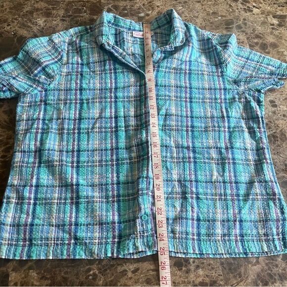 Cappagallo short sleeve button top womens XL blue plaid cotton y2k - Picture 4 of 14